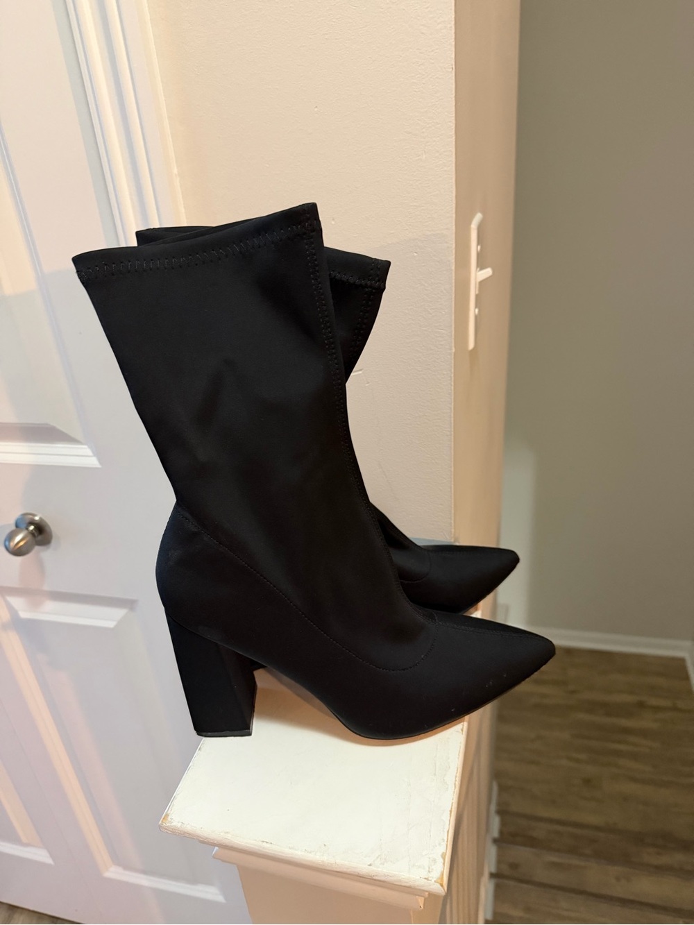 Fashion Nova Black Pointed Toe Sock Boots with Block Heel